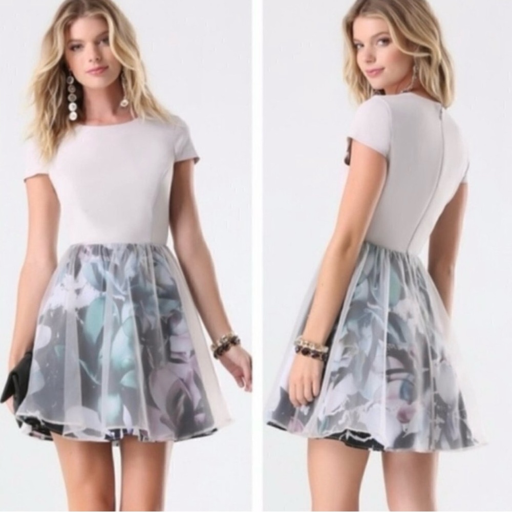 NWT Bebe Organza Overlay Magnolia Frost Dress